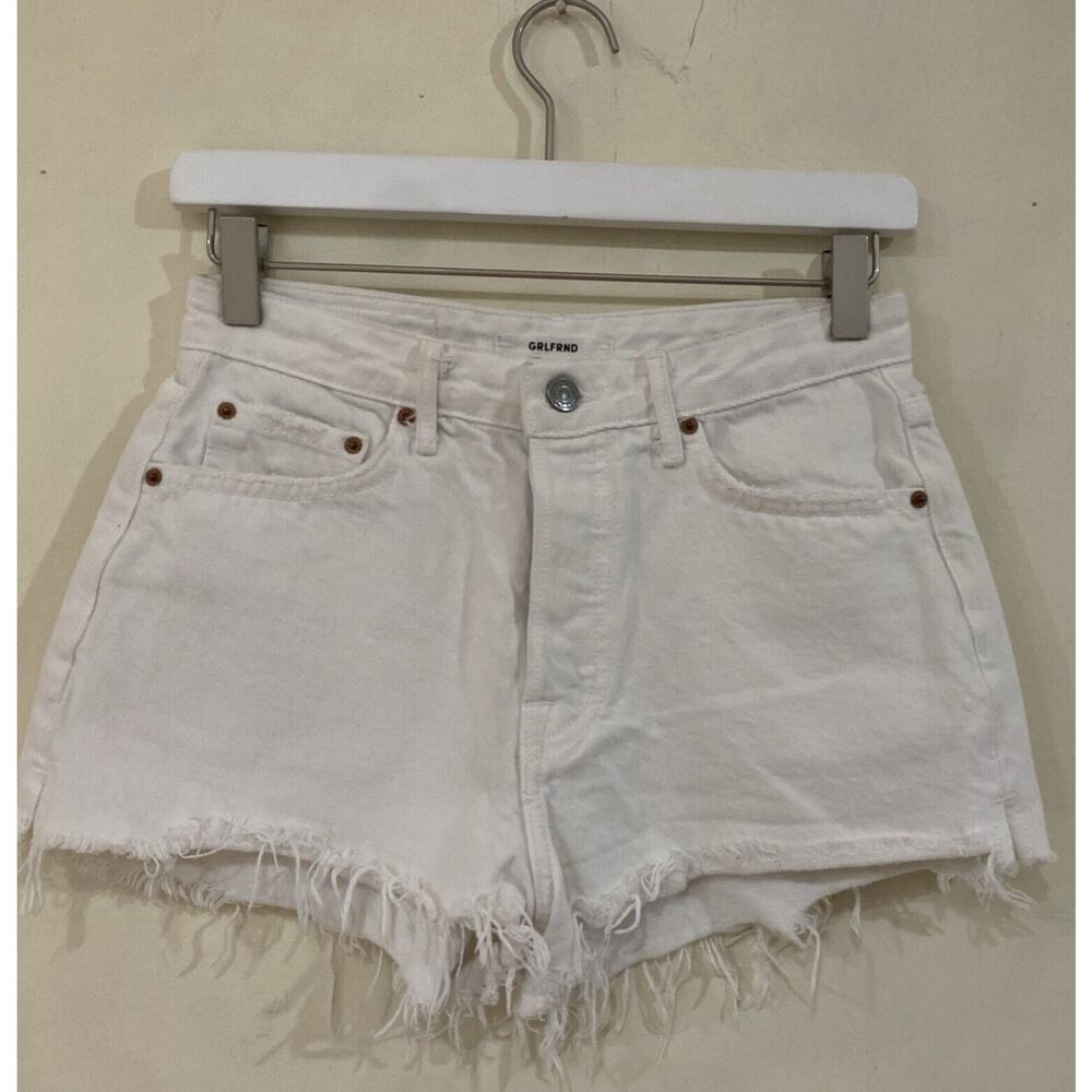 GRLFRND White Distressed Denim Shorts